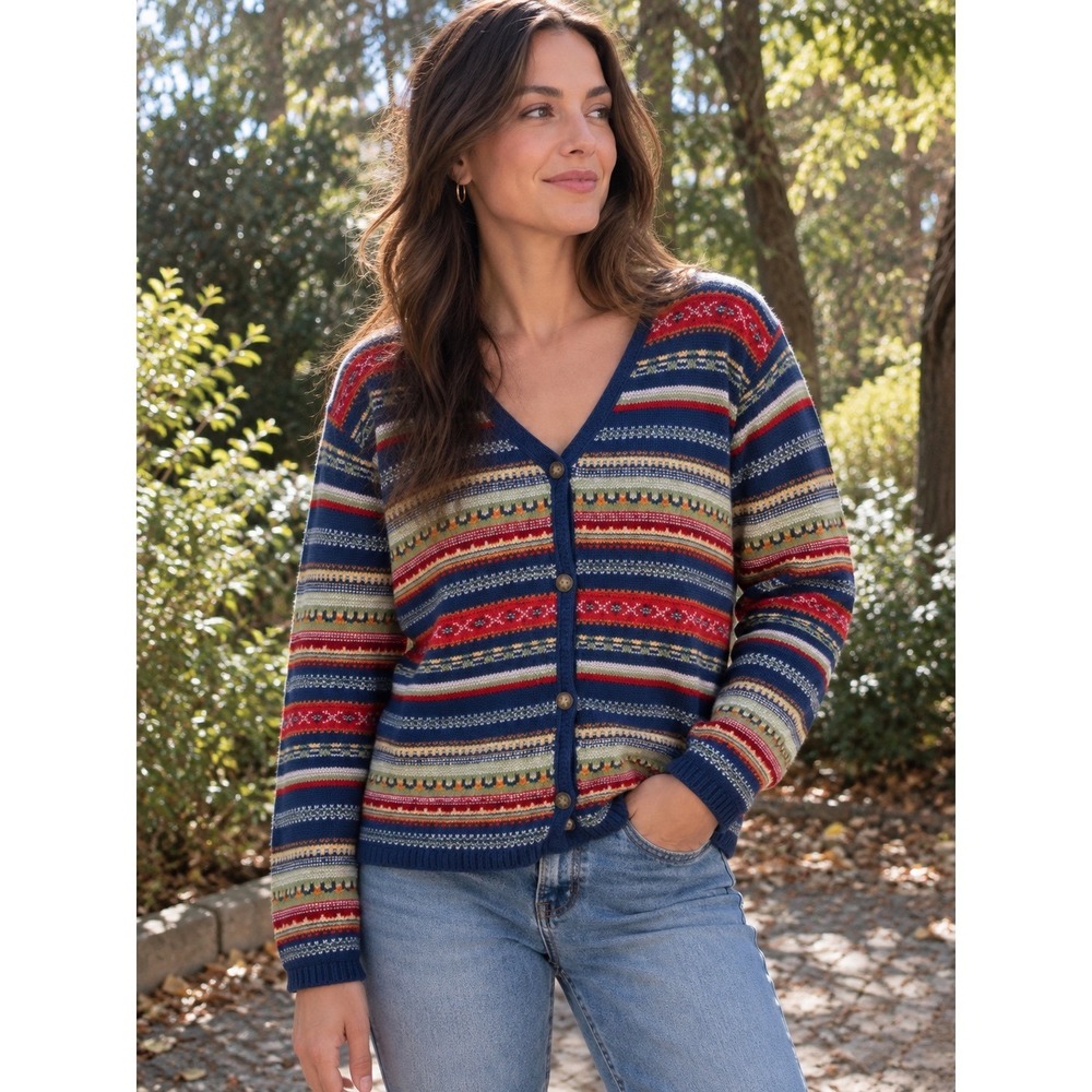 Eddie Bauer Fair Isle Cardigan Sweater Multicolor Nordic Buttons Cottagecore